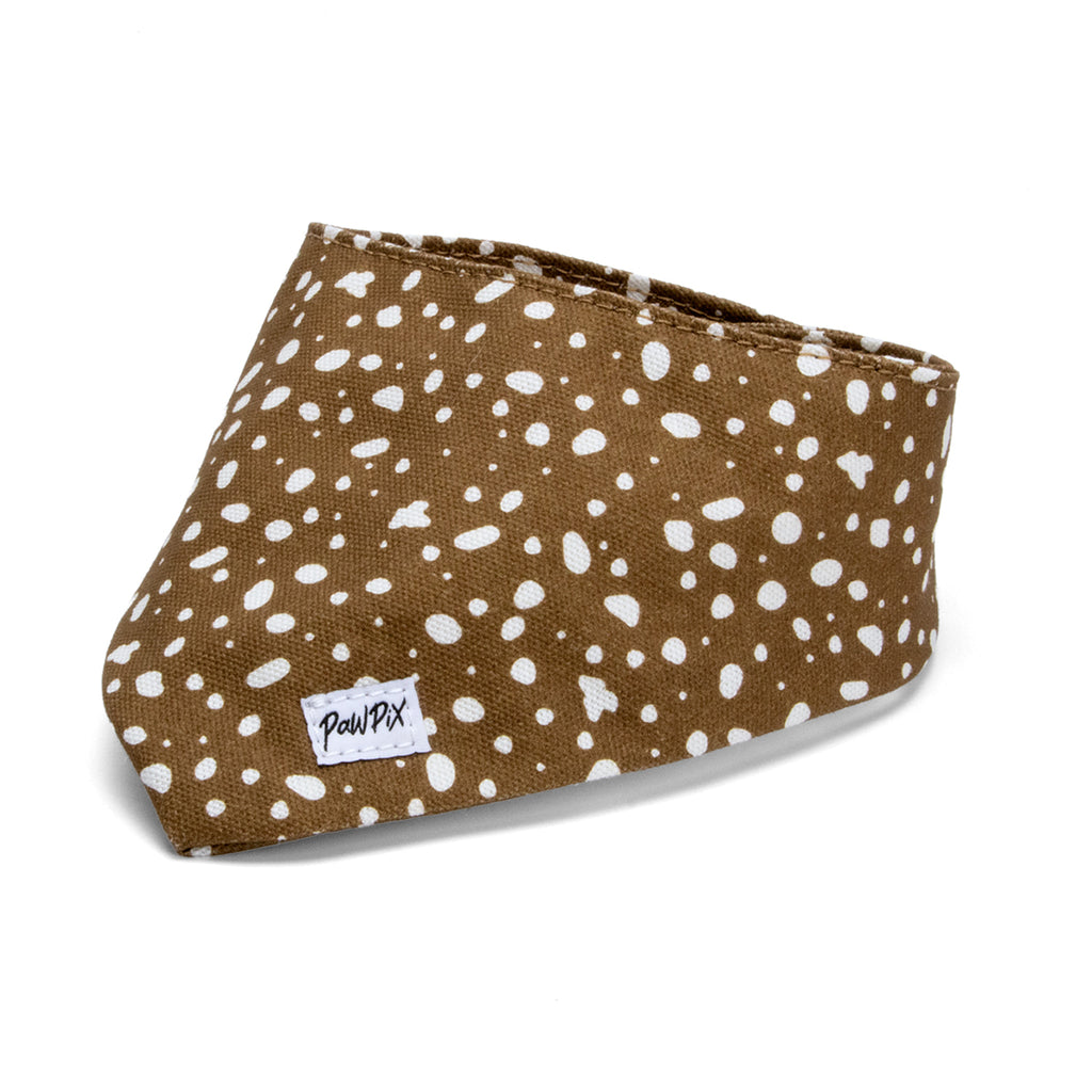 Bandana pour chien Freckles marron tacheté blanc et ses boutons pressions pour ajuster la taille du bandana