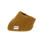 Vue 3/4 du bandana Teddy en sherpa marron. Taille moyen chien. Intérieur en tissu coton Oeko Tex