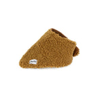 Vue 3/4 du bandana Teddy en sherpa marron. Taille mini chien. Intérieur en tissu coton Oeko Tex