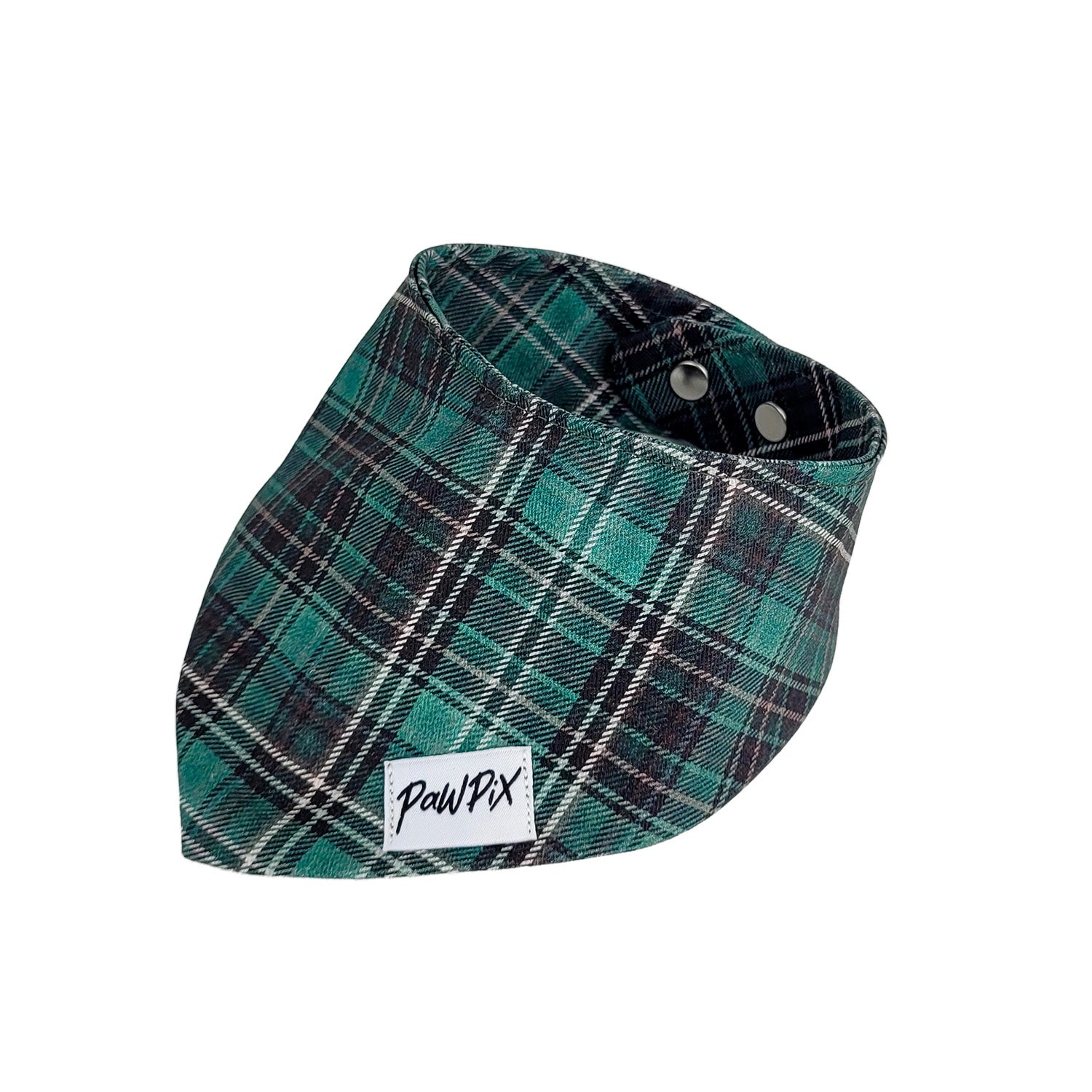Photo de profil du bandana Nessie taille M, au motif tartan écossais vert