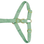 Vue à plat du dessous de harnais pour chien Topo  et la mise en avant de la boucle anti-traction couleur or