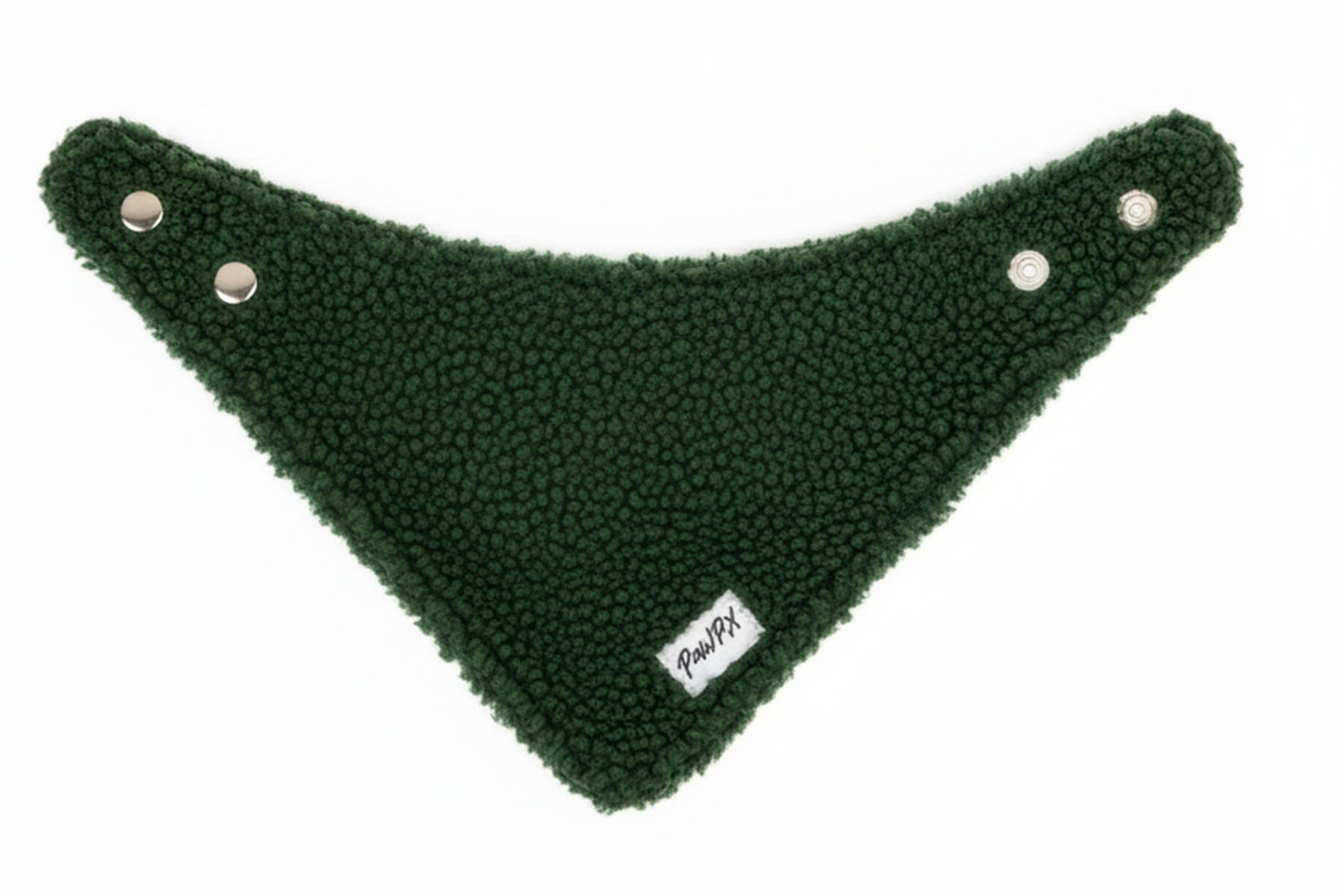Bandana Tinsel en sherpa vert sapin, pour chiens et chat, à plat et ses boutons pressions