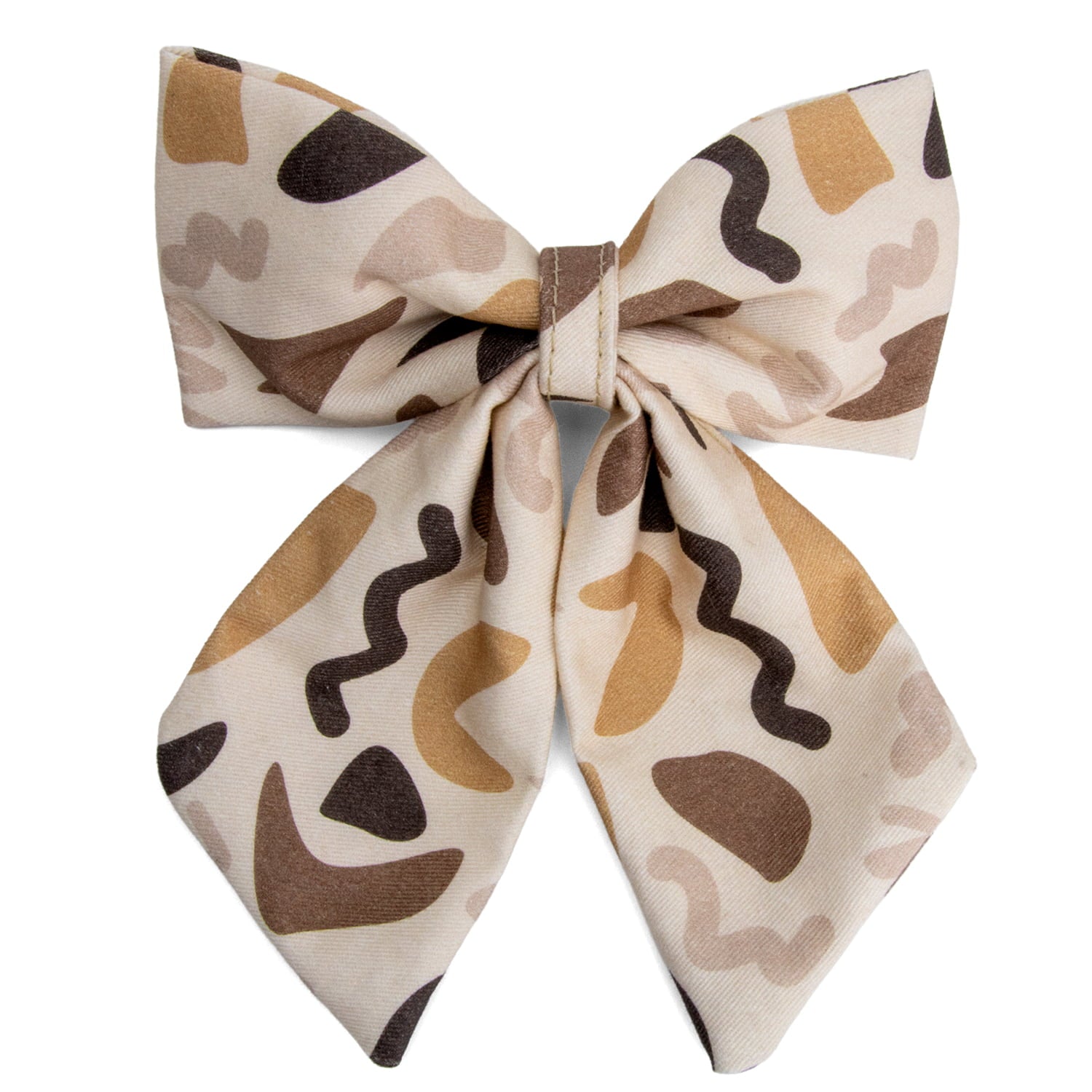 Nœud pour chien Call of Pixie et son motif géométrique abstrait marron/beige et rose, facile à attacher à un collier pour chien. 