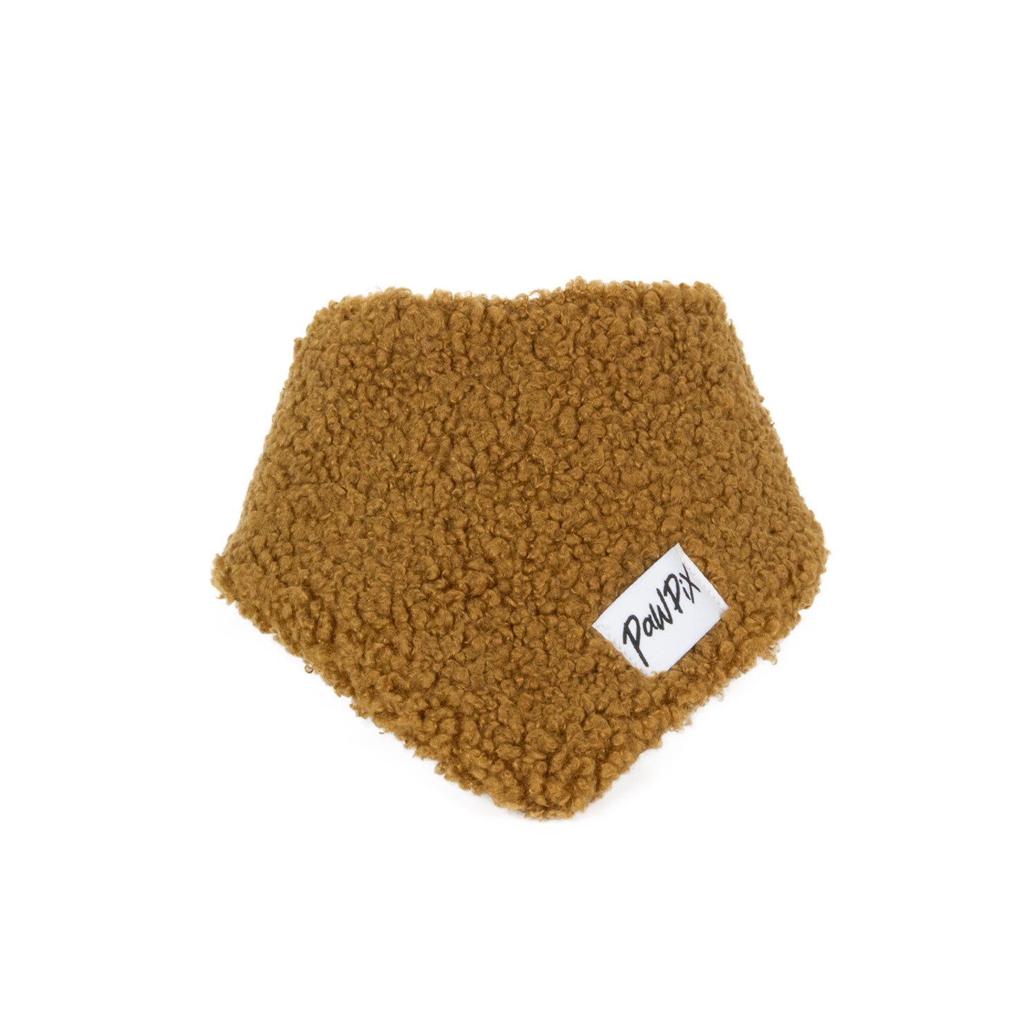 Vue de face du bandana Teddy en sherpa marron avec son étiquette Pawpix