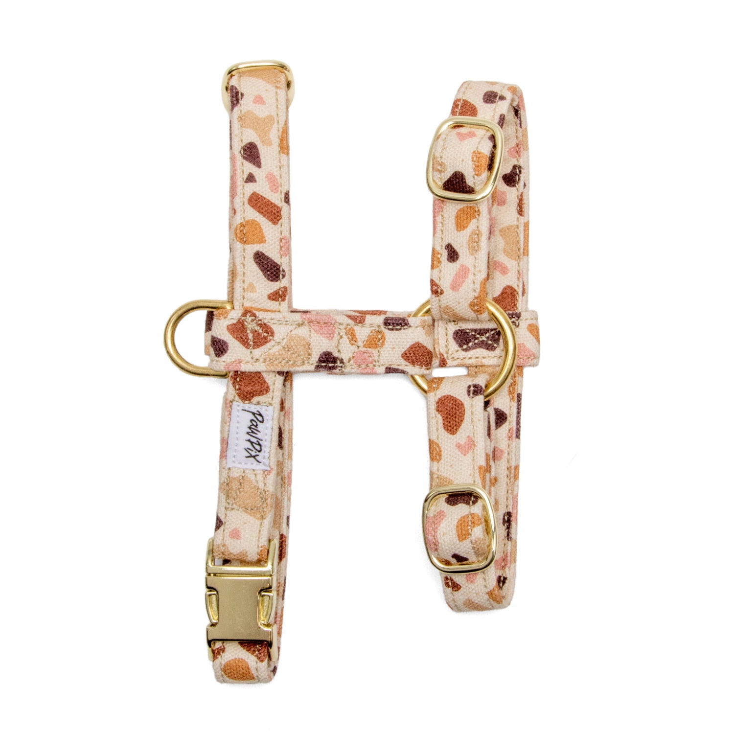 Harnais en H pour chat Pawpino au motif coloré terrazzo pour chat . Avec ses boucles de réglages et boucle clips pour le confort de votre chat