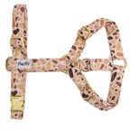 Harnais en Y pour chien Pawpino : Motif terrazzo graphique avec des tons marron/rose. Le harnais pour chien  possède des boucles couleur or
