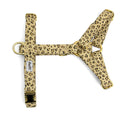 Harnais pour chat en Y Leopaw avec ses boucles de réglages, et boucle clips en or clair avec son motif léopard