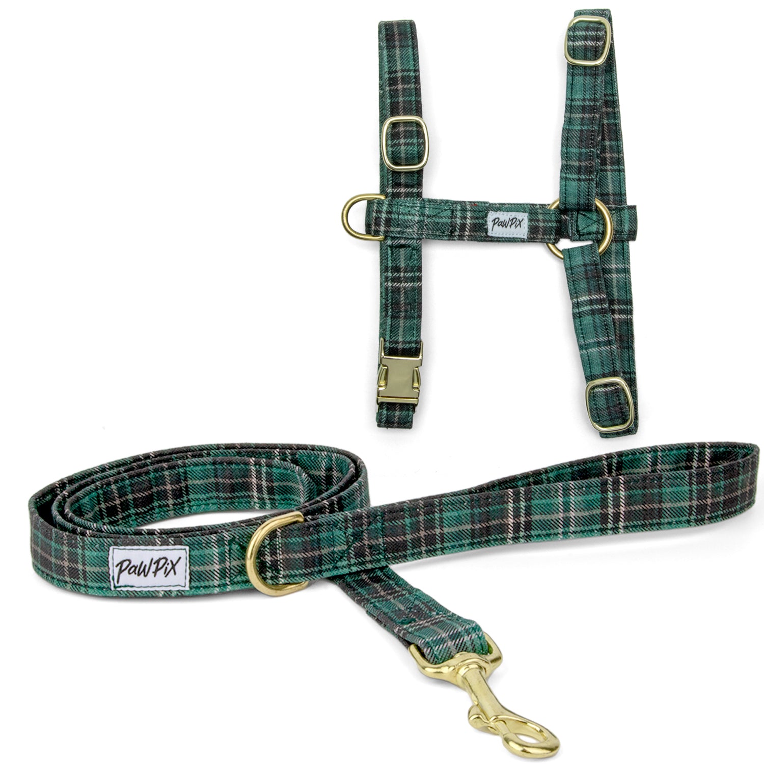 Kit harnais pour chat Nessie. Le kit comprend une laisse d'1m20 de longueur et un harnais en H disponible en 2 tailles différentes pour chat et grand chat. 
Le design Nessie reprend le classique tartan écossais vert à carreaux