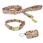 Kit balade collier pour chien pawpino au motif marbré terrazzo. Le kit comporte une laisse d'1m20, un collier et une pochette sac à crottes assortis