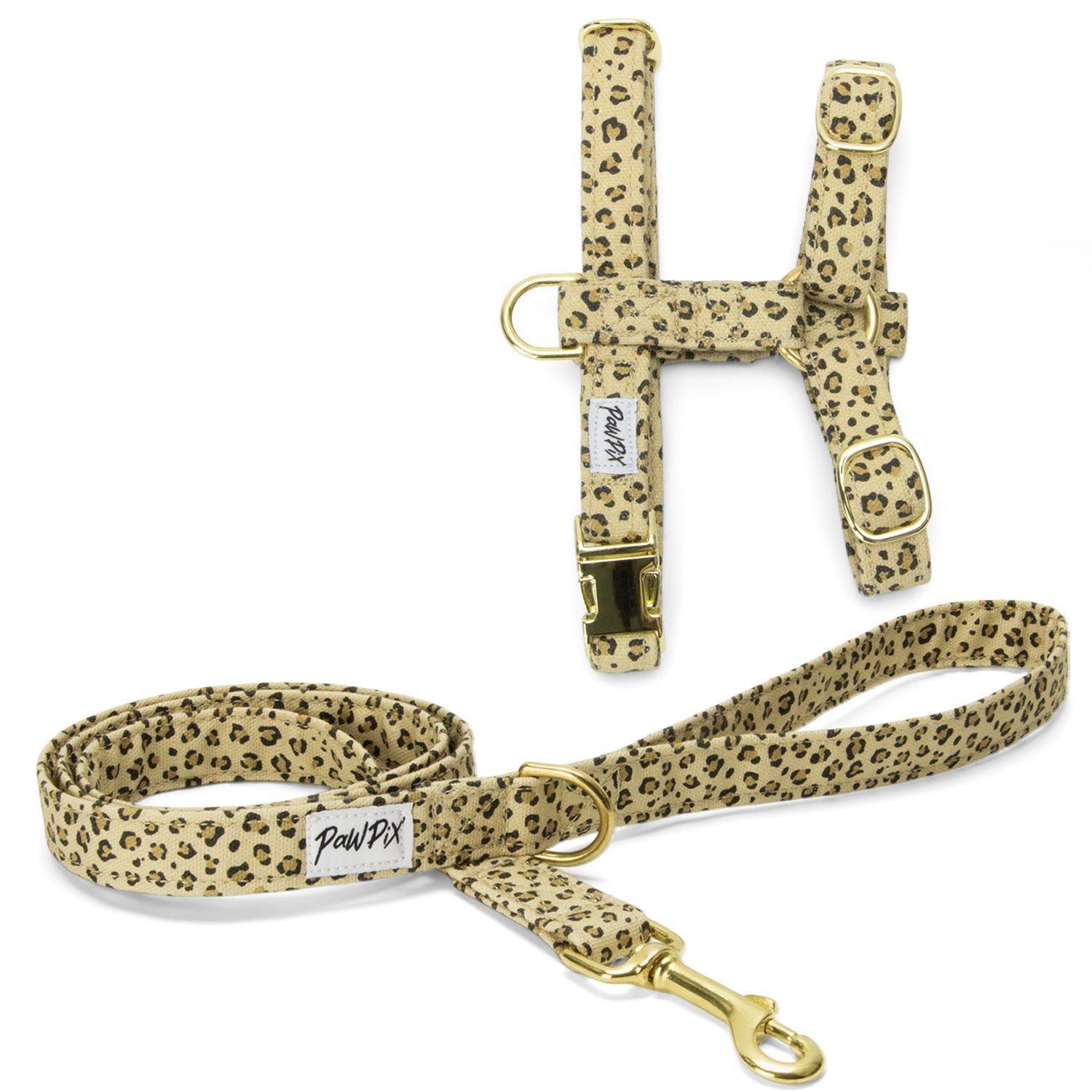 Le kit harnais pour chat Leopaw, présente un motif leopard sur son harnais en H ainsi que sur une laisse d'1m20. 