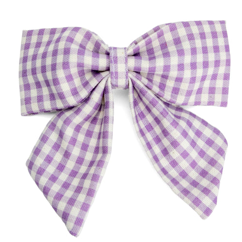 Nœud pour chien Cigalou et son motif vichy violet/lavande et blanc, facile à attacher à un collier pour chien. 