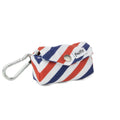 Pochette sac à crottes Pawtriote couleur rayures tricolores bleu blanc rouge avec bouton de pression pour la fermeture et mousqueton 