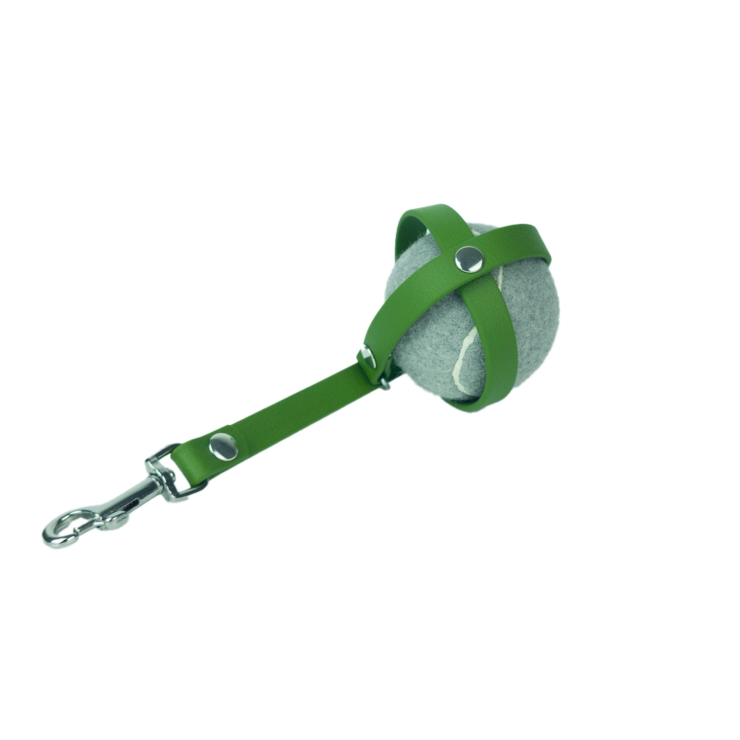Porte balle vert olive avec un mousqueton chromé pour attaché l'accessoire à la laisse