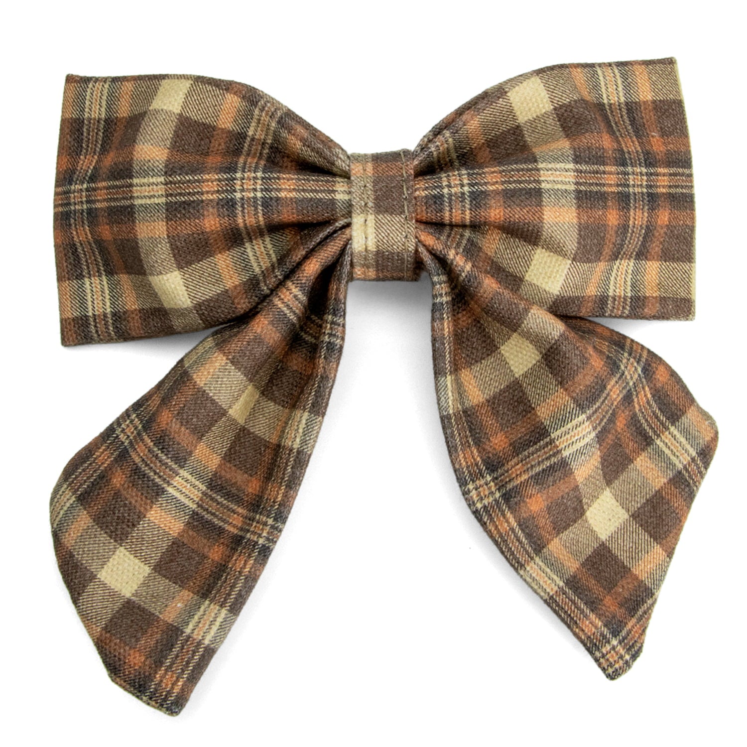 Nœud pour chien Scotty et son motif tartan marron et orange écossais, facile à attacher à un collier pour chien. 