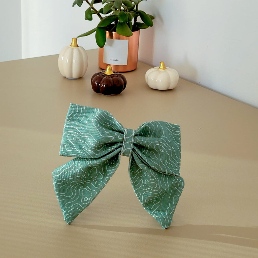 Nœud pour chien Topo de Pawpix et son motif nature blanc sur fond vert