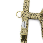 Gros plan sur l'anneau en D du harnais pour chat Leopaw. Le harnais au motif léopard avec des boucles couleur or clair