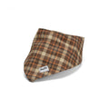 Bandana chat Scotty au motif tartan marron, orange ambiance automnale. Le bandana s'ajuste grâce à deux boutons pressions